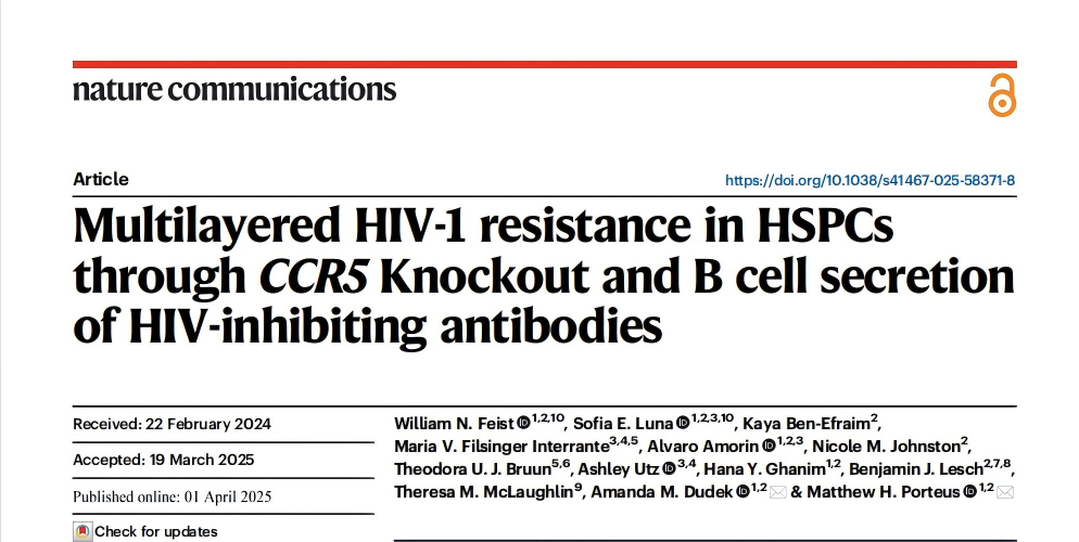 Multilayered HlV-l resistance in HSPCsthrough CCR5 Knockout and B cell secretionof HIV-inhibiting antibodies